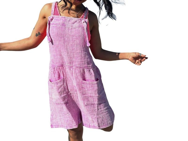 WASHED DOUBLE GAUZE ELASTIC WAIST ROMPER T-Shirts, Hoodie, Sweatshirt | PureTeeCo.com