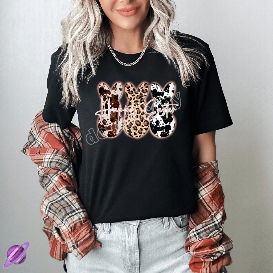 HAPPY EASTER COW PRINT BUNNIES TEE Hoodie, Sweatshirt | PureTeeCo.com (Image 1)