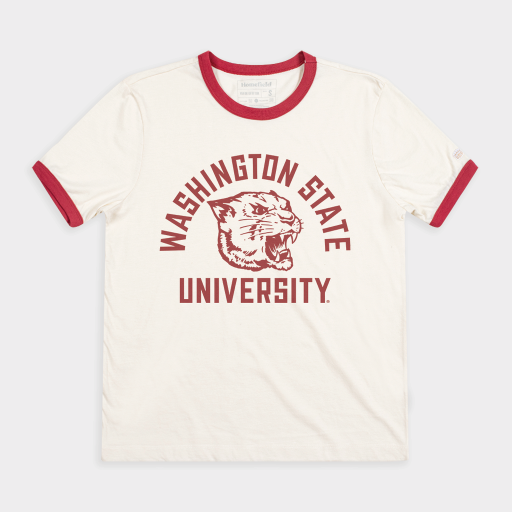 Washington State Retro Cougar Ringer Tee Hoodie, Sweatshirt | PureTeeCo.com (Image 1)