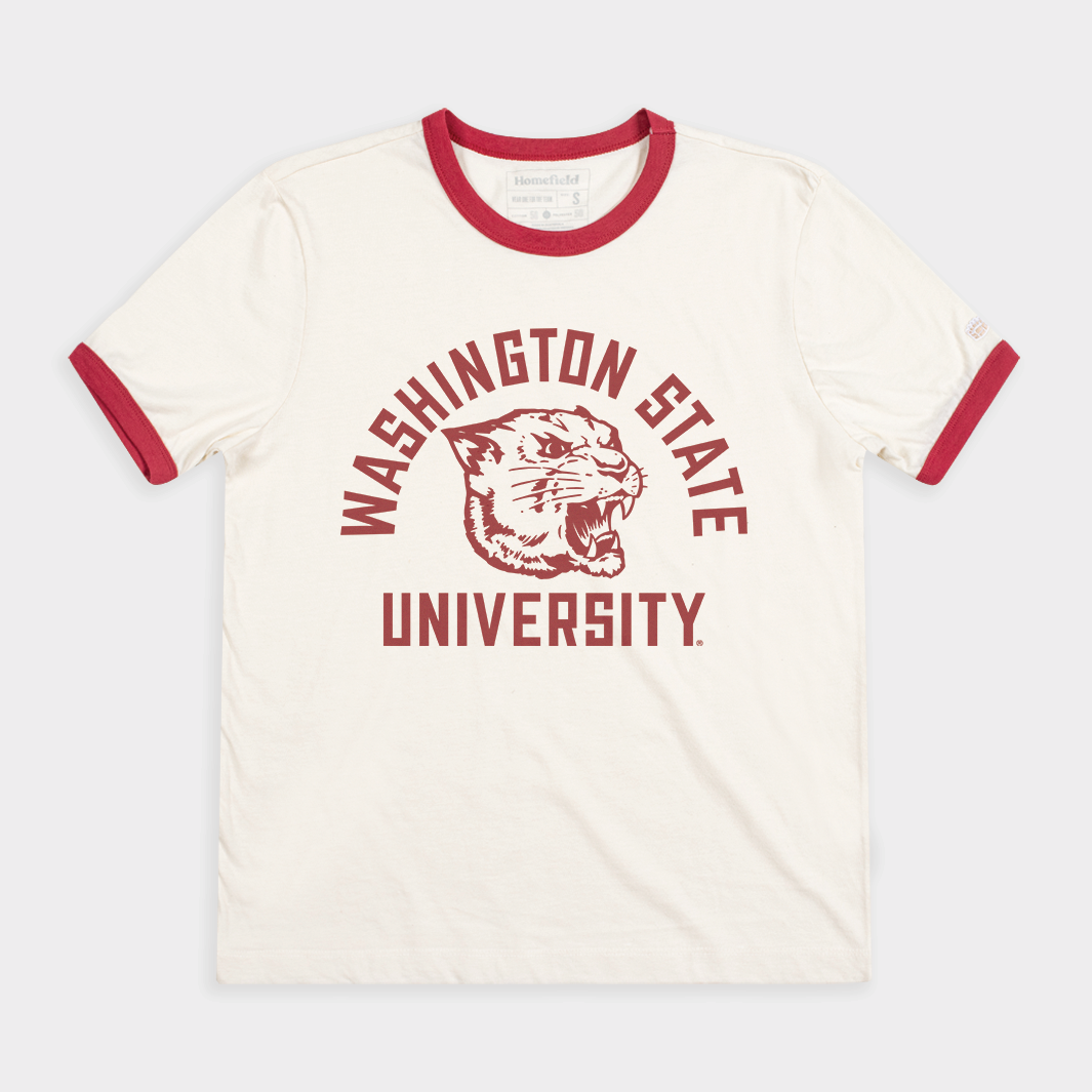 Washington State Retro Cougar Ringer Tee Hoodie, Sweatshirt | PureTeeCo.com (Image 1)