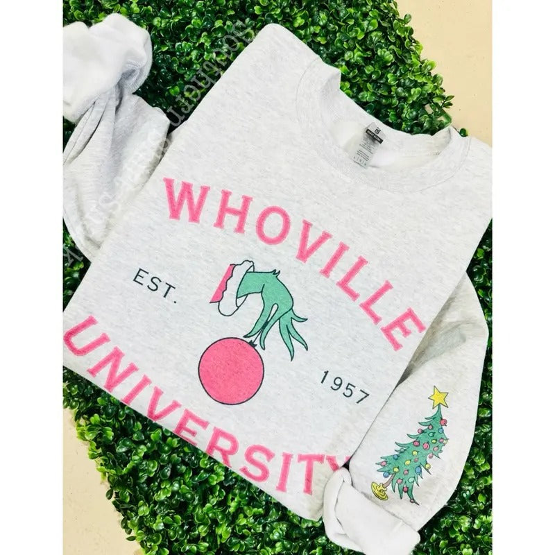 W.Ville University Sweatshirt | Preppy Pink Holiday Christmas Sweatshirt T-Shirts, Hoodie | PureTeeCo.com