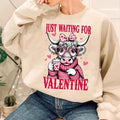 Waiting for Valentine | Highland Cow Heart Crewneck | Retro Coquette Sweatshirt T-Shirts, Hoodie | PureTeeCo.com