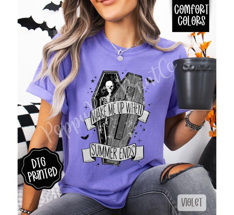 Wake Me Up When Summer Ends Shirt Comfort Colors, Trendy Halloween Tshirt Hoodie, Sweatshirt | PureTeeCo.com