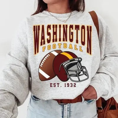 Washington Football Sweatshirt, Vintage Unisex Washington Crewneck, Gift for Football Fan, Oversized Washington...