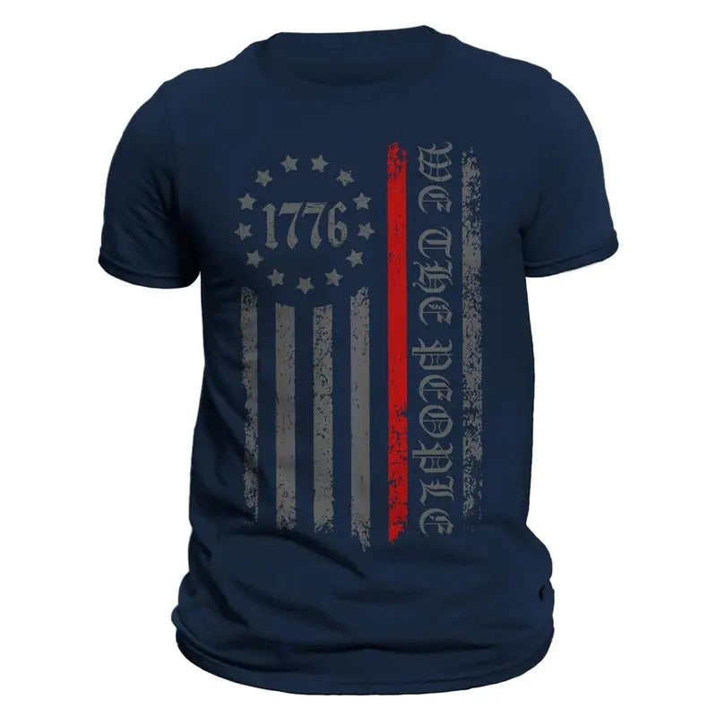 We The People 1776 Thin Red Line Vertical Flag Firefighter Men's T-Shirt Casual Classic Hoodie, Sweatshirt | PureTeeCo.com