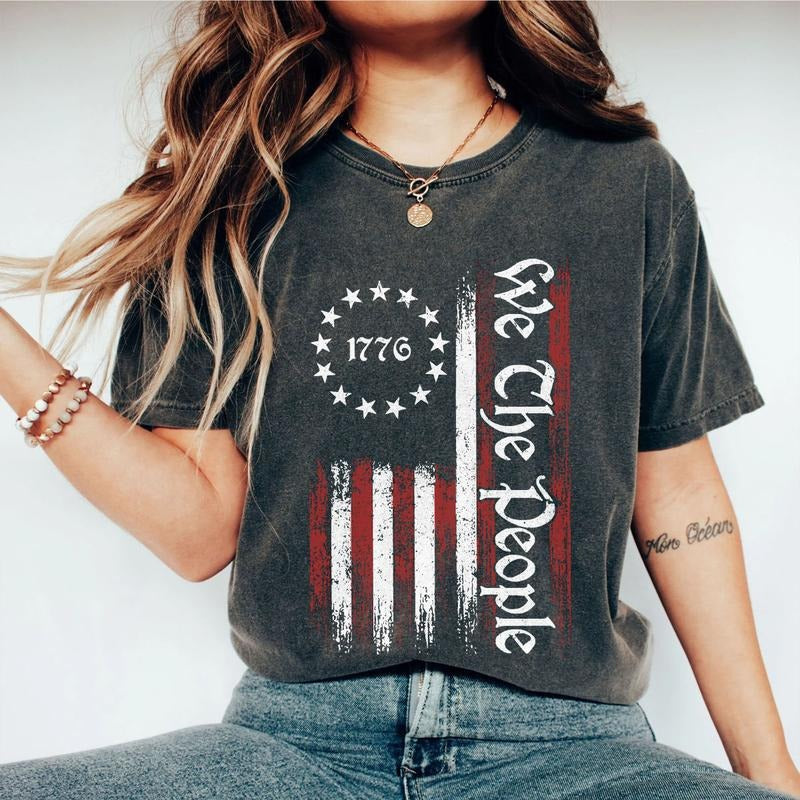 We The People Shirt, American Flag Shirt, Vintage USA Flag Shirt, Independence Day Outfit, 1776 Flag T-Shirt, Patriotic...