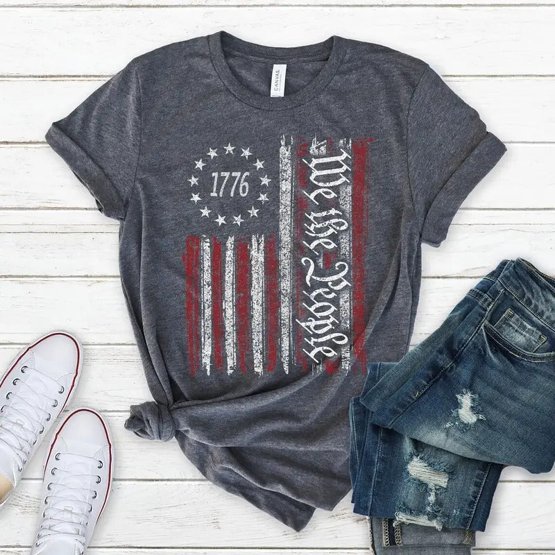 We The People Shirt, Patriotic Shirts For Women Man, Vintage USA Flag Shirt, 1776 Flag T-Shirt, History Shirt Hoodie,...