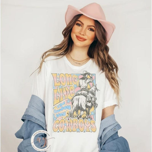 Western T Shirt, Long Live Cowboys T Shirt, Retro Cowboy Tee, Western Sublimation Shirt Design G3FDB