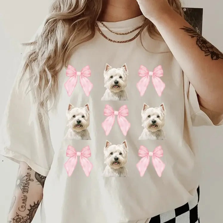 Westie with pink bows Shirt~ Unisex Apparel Relaxed Fit Printed In The USA Clothing Womenswear Casual Comfort Cotton Top...