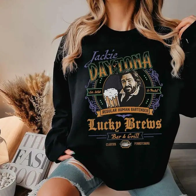 What We Do In The Shadows Shirt, Jackie Daytona Regular Human Bartender Lucky Brews Shirt Hoodie, Sweatshirt | PureTeeCo.com