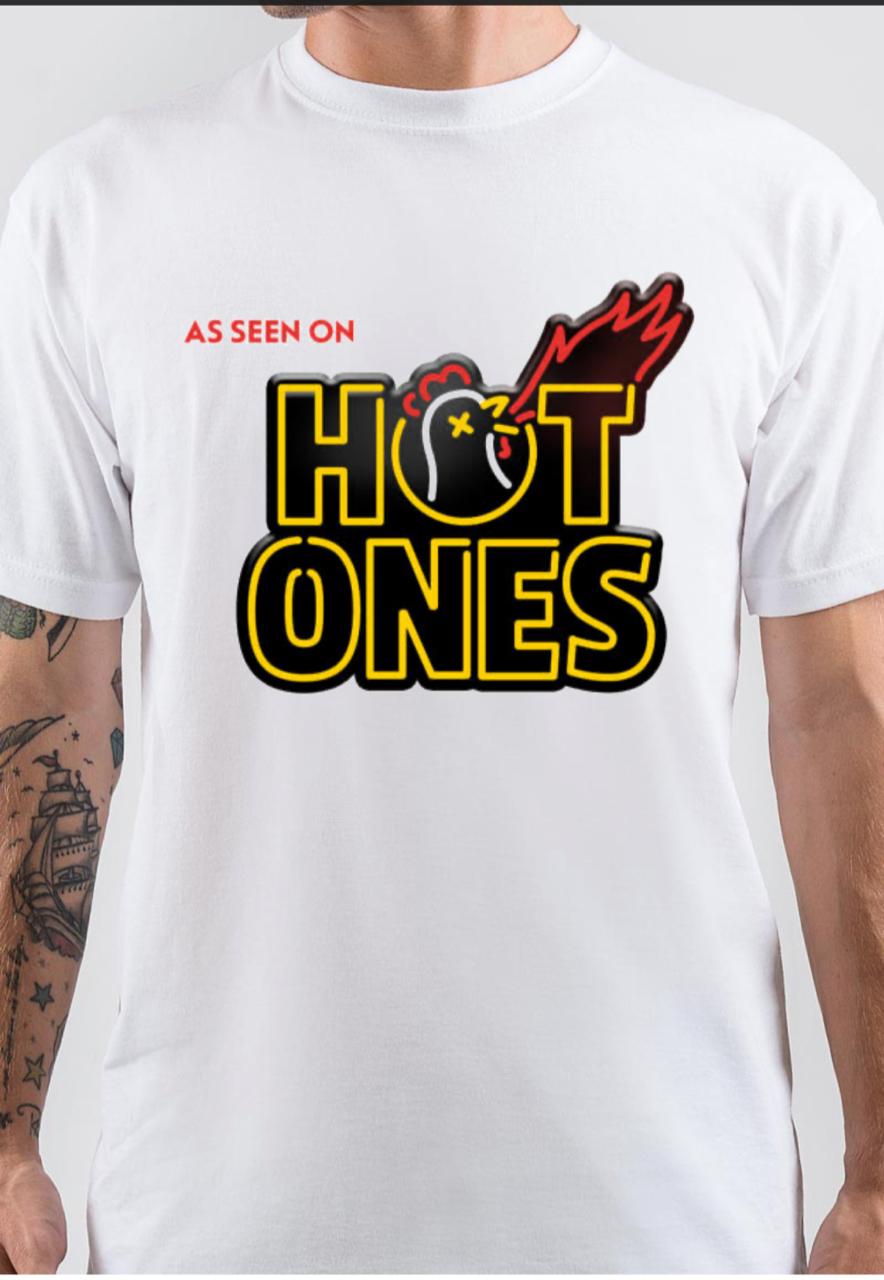Hot Ones Half Sleeve White T-Shirt Hoodie, Sweatshirt | PureTeeCo.com