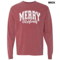 White Cursive Varsity Merry Christmas Long Sleeve Comfort Colors T-Shirt 'NLB' Hoodie, Sweatshirt | PureTeeCo.com