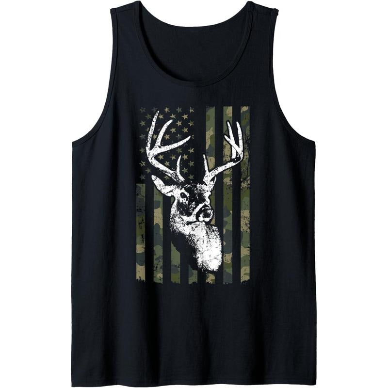 Whitetail Buck Deer Hunting USA Camouflage American Flag Tank Top made in USA T-Shirts, Hoodie, Sweatshirt | PureTeeCo.com