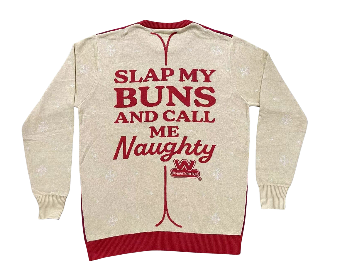Wienerschnitzel Adult Unisex Slap My Buns Funny Hotdog Ugly Christmas Sweater