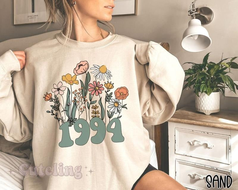 Wildflower 1994 Sweatshirt 30th Birthday Sweatshirt 1994 Birth Year Number Shirt For Women Birthday Sweatshirt Turning 30...