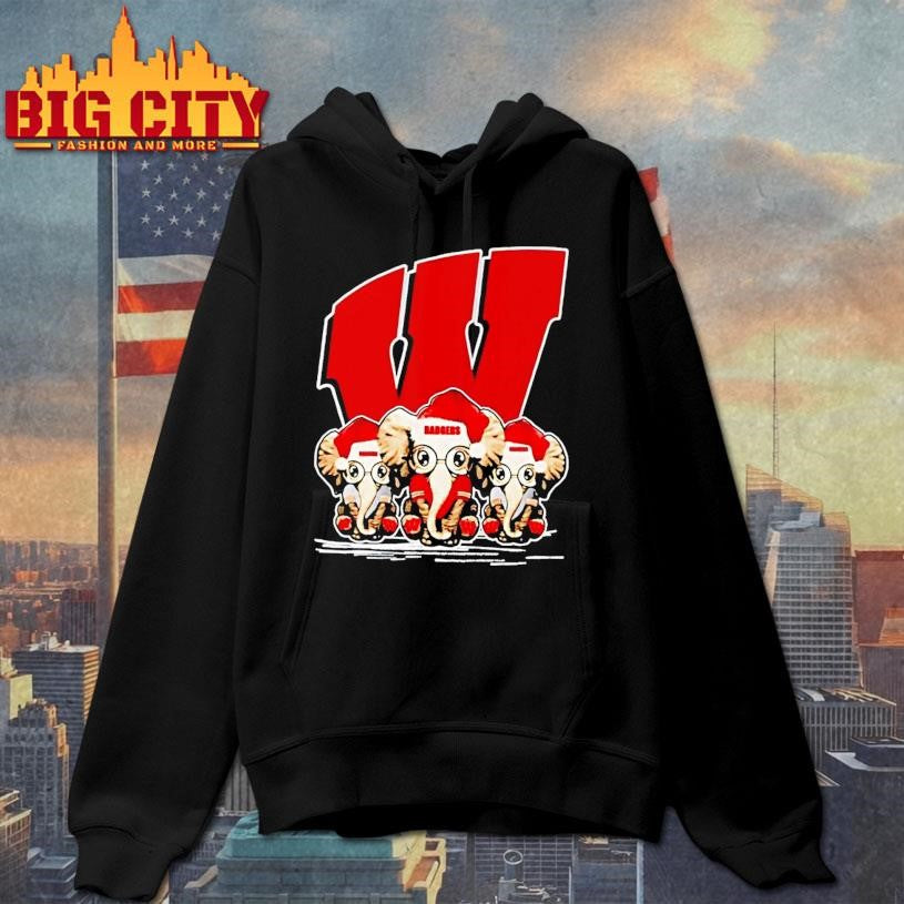 Wisconsin Badgers X Elephants Santa Hat Merry Christmas Shirt