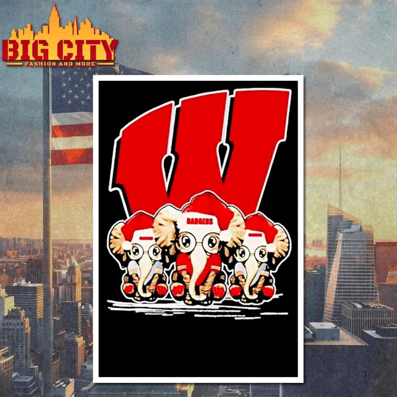 Wisconsin Badgers X Elephants Santa Hat Merry Christmas Shirt