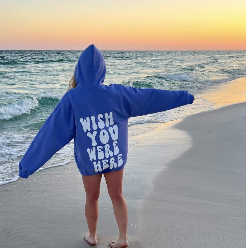 Wish you were here hoodie (Casual Cotton Unisex Oversized Hoodie Christmas Gift Positive Hoodie) Menswear Pullover...