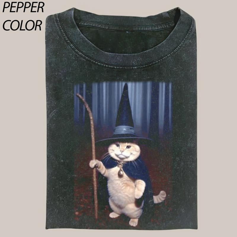 Wizard Cat T-shirt, Cat Lover T-shirt, Magical Cat Tshirt, Vintage 90s TShirt Orange Cat T-Shirt, Cat meme gift, meme...