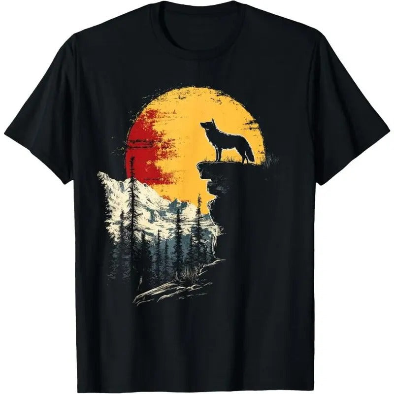 Wolf Graphic Tee Moon Nature Mountains Wildlife Vintage T-Shirt Hoodie, Sweatshirt | PureTeeCo.com