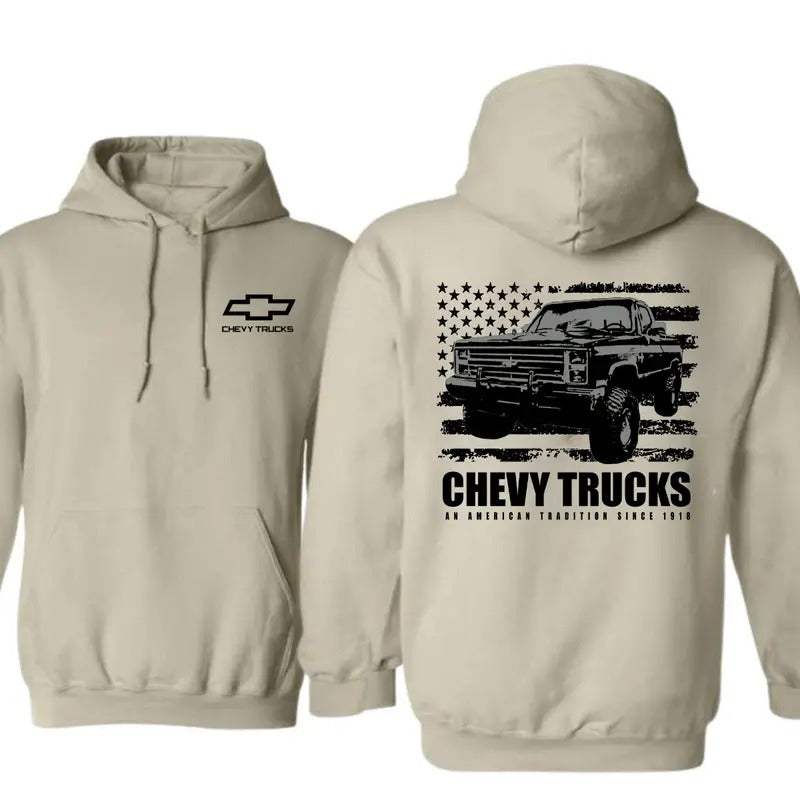 Chevy Truck Featuring American Flag 2 Sided Hoodie/Sweatshirt/T-Shirt, For Men/Women