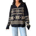 Women Knit Sweater Long Sleeve Turn-down Collar Zipped Snow Pullover Warm Sweater for Fall Winter T-Shirts, Hoodie,...