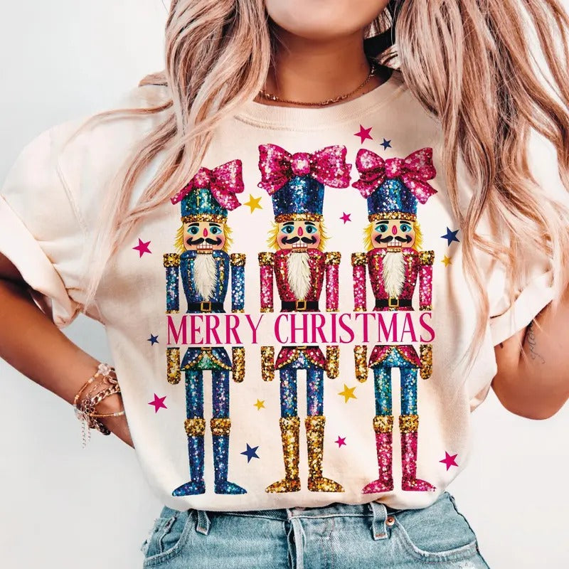 Women Merry Christmas Nutcracker Friends Shirt Cotton Crewneck Hoodie, Sweatshirt | PureTeeCo.com