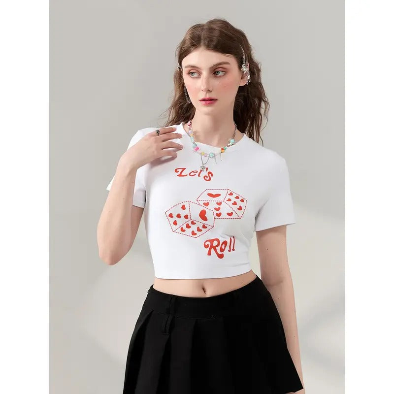 Women T-shirt, Crew Neck Short Sleeve Dice Heart Print Slim Fit Summer Tops for Casual Daily Womenswear Comfy Hoodie,...