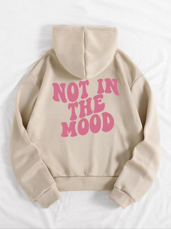 Women's "NOT IN THE MOOD" Graphic Print Pocket Drawstring Zip Up Hoodie, Y2K Trendy Vintage Letter Print Long Sleeve...