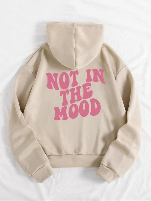 Women's "NOT IN THE MOOD" Graphic Print Pocket Drawstring Zip Up Hoodie, Y2K Trendy Vintage Letter Print Long Sleeve...