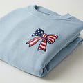 Women's American Flag Bow Embroidered Sweatshirt, Coquette USA Crewneck, 4th of July Crewneck, Patriotic Aesthetic...