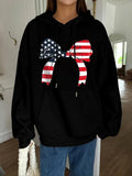 Women's American Flag Bowknot Print Thermal Lined  Hoodie, Fashion Casual Drawstring Pocket Hooded Sweatshirt for Daily...