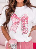 Women's Bow & Leopard Print Round Neck Tee, Trendy Casual Short Sleeve T-shirt for Daily Wear, Ladies Summer Outfit...