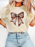 Women's Bowknot Print Round Neck Tee, Fashion Casual Short Sleeve T-shirt, Ladies Summer Clothes for Daily Wear Hoodie,...