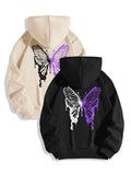 Women's Butterfly Print Drawstring Pocket Drop Shoulder Hoodie, Fashion Casual Hooded Sweatshirt for Daily Holiday...