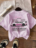 Women's Car & Letter Print Round Neck Tee, Casual Short Sleeve Crew Neck T-shirt for Summer, Fashion Women's Top for...