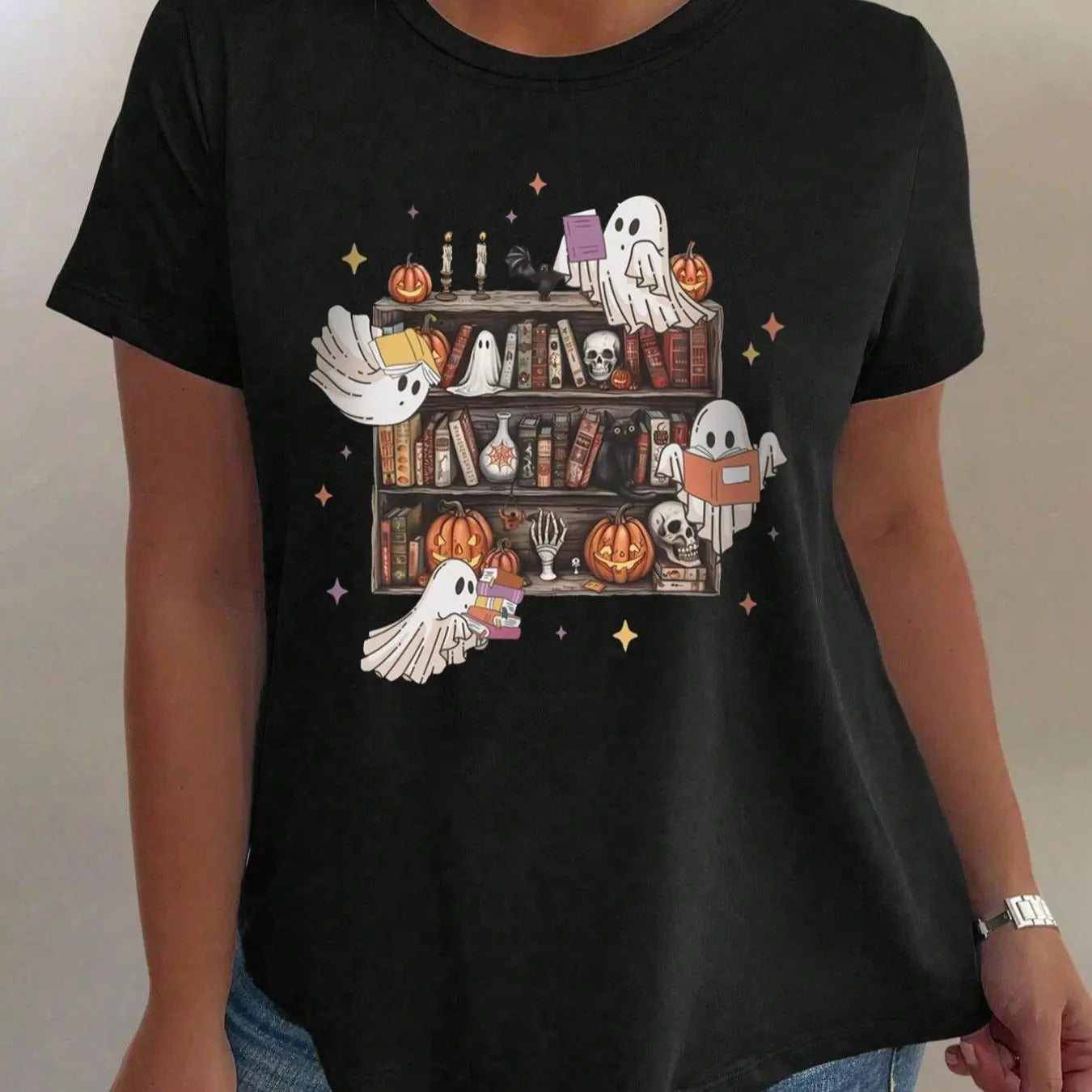 Women's Cartoon  Print Round Neck Tee, Casual Half Sleeve Crew Neck T-shirt for Daily Holiday Vacation Outdoor Wear,...