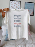Women's Cartoon Fish Print Round Neck Tee, Fashion Casual Short Sleeve T-shirt, Ladies Summer Clothes for Daily Wear...