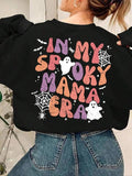 Women's Cartoon Ghost & Letter Print Crew Neck Sweatshirt, Casual Long Sleeve Pullover for Fall & Winter, Women's Clothes...