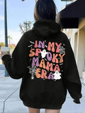 Women's Cartoon Ghost & Letter Print Drawstring Pocket Hoodie, Casual Long Sleeve Hooded Sweatshirt for Fall & Winter,...