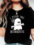 Women's Cartoon Ghost & Letter Print Round Neck Tee, Fashion Casual Short Sleeve T-shirt for Halloween Daily Holiday...