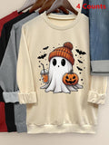 Women's Cartoon Ghost & Pumpkin Print Sweatshirt, Casual Long Sleeve Round Neck Pullover for Halloween Fall & Winter,...