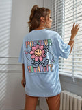 Women's Cartoon Graphic Print Round Neck Tee, Trendy Casual Drop Shoulder Short Sleeve T-shirt for Daily Wear, Ladies...