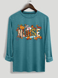 Women's Cartoon Letter Print Long Sleeve Tee, Casual Round Neck T-shirt for All Seasons, Women's Clothes for Daily Wear...