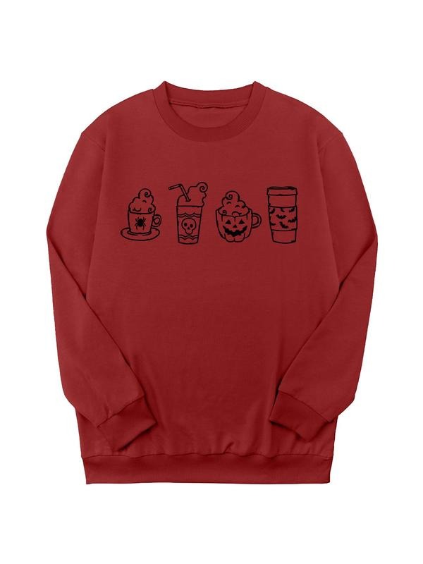 Women's Cartoon Print Crew Neck Sweatshirt, Casual Halloween Themed Long Sleeve Pullover for Daily Wear, Ladies Clothing...