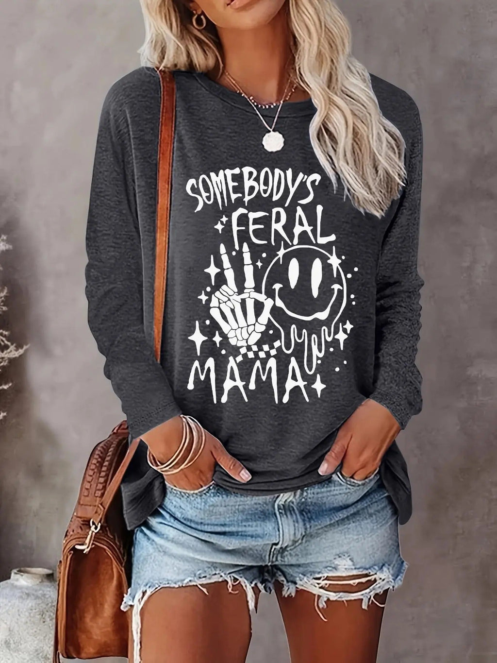 Women's Cartoon Print Drop Shoulder Graphic Tee, Casual Letter Print Long Sleeve Round Neck T-shirt for Spring & Fall,...