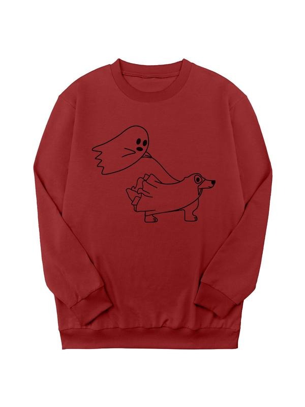 Women's Cartoon Print Sweatshirt, Casual Halloween Themed Long Sleeve Crew Neck Pullover Sweatshirt for Daily Wear,...