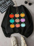 Women's Cartoon Pumpkin Print Round Neck Sweatshirt, Casual Long Sleeve Pullover, Women's Fall & Winter Clothes for Daily...