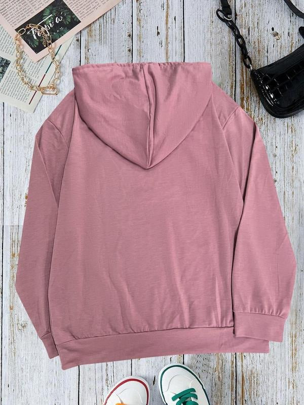 Women's Cartoon Santa Claus & Letter Print Drawstring Pocket Hoodie, Casual Long Sleeve Hooded Sweatshirt for Fall &...