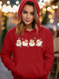 Women's Cartoon Santa Claus Print Drawstring Pocket Hoodie, Casual Long Sleeve Hooded Sweatshirt for Fall & Winter,...